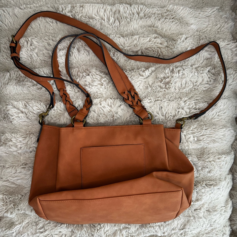 Women’s Brown Universal Thread Shoulder Bag Crossbody Faux Suede Tote Purse - Picture 2 of 7